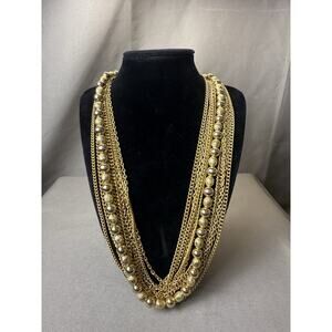 Vintage MARVELLA BRUSHED GOLD TONE MULTI-CHAINS BEADED DRAPED Layered NECKLACE